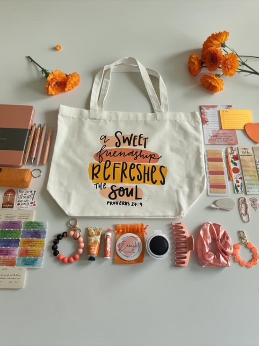 Orange Faith-Based Bookish Bundle with Canvas Tote Bag